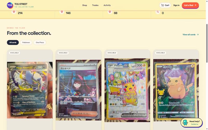 The collection grid showing Pokémon cards with availability tags